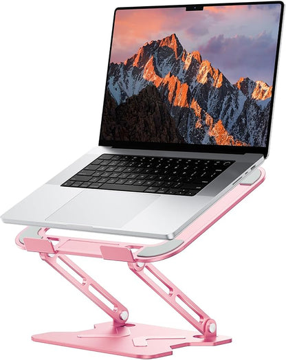 JCZT Adjustable Laptop Stand for Desk, Metal Foldable Laptop Riser, Portable Laptop Holder Mount, Ventilated Cooling Computer Notebook Stand for MacBook Air Pro, All 10 - 16'' Notebooks Laptops, Pink | Stands - TrueDesk