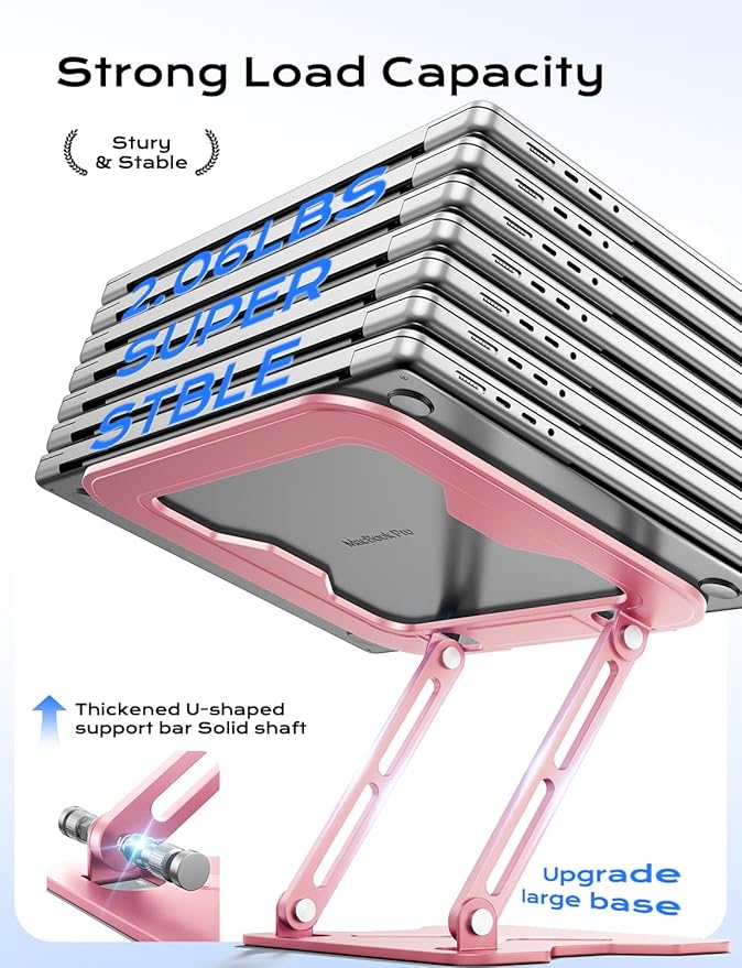 JCZT Adjustable Laptop Stand for Desk, Metal Foldable Laptop Riser, Portable Laptop Holder Mount, Ventilated Cooling Computer Notebook Stand for MacBook Air Pro, All 10 - 16'' Notebooks Laptops, Pink | Stands - TrueDesk