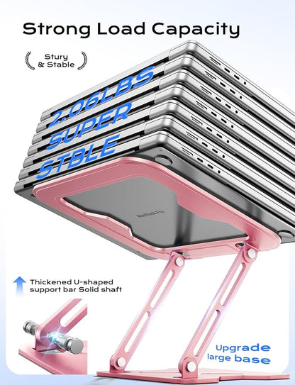 JCZT Adjustable Laptop Stand for Desk, Metal Foldable Laptop Riser, Portable Laptop Holder Mount, Ventilated Cooling Computer Notebook Stand for MacBook Air Pro, All 10 - 16'' Notebooks Laptops, Pink | Stands - TrueDesk