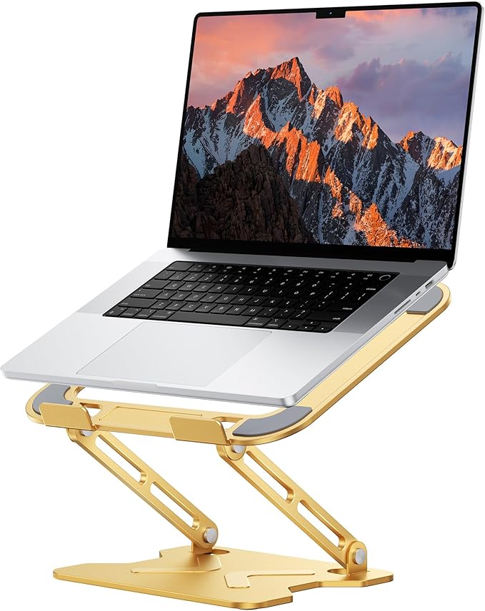 JCZT Adjustable Laptop Stand for Desk, Metal Foldable Laptop Riser, Portable Laptop Holder Mount, Ventilated Cooling Computer Notebook Stand for MacBook Air Pro, All 10 - 16'' Notebooks Laptops, Gold | Stands - TrueDesk