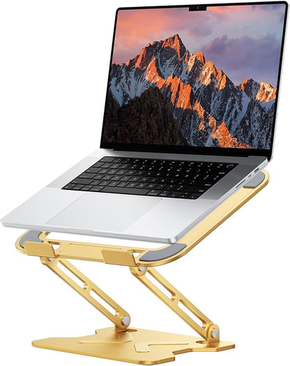 JCZT Adjustable Laptop Stand for Desk, Metal Foldable Laptop Riser, Portable Laptop Holder Mount, Ventilated Cooling Computer Notebook Stand for MacBook Air Pro, All 10 - 16'' Notebooks Laptops, Gold | Stands - TrueDesk