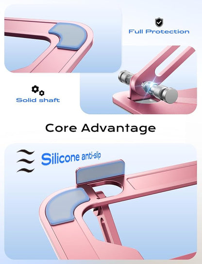 JCZT Adjustable Laptop Stand for Desk, Metal Foldable Laptop Riser, Portable Laptop Holder Mount, Ventilated Cooling Computer Notebook Stand for MacBook Air Pro, All 10 - 16'' Notebooks Laptops, Pink | Stands - TrueDesk