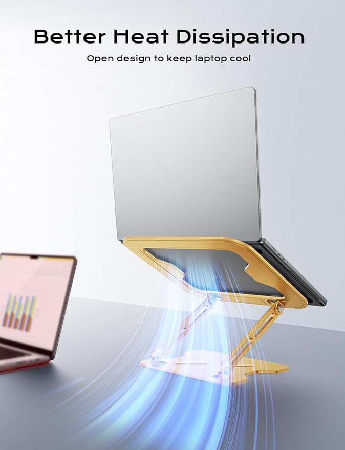 JCZT Adjustable Laptop Stand for Desk, Metal Foldable Laptop Riser, Portable Laptop Holder Mount, Ventilated Cooling Computer Notebook Stand for MacBook Air Pro, All 10 - 16'' Notebooks Laptops, Gold | Stands - TrueDesk