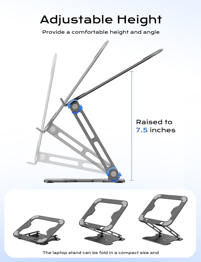 JCZT Adjustable Laptop Stand for Desk, Metal Foldable Laptop Riser, Portable Laptop Holder Mount, Ventilated Cooling Notebook Stand for MacBook Air Pro, All 10 - 16'' Notebooks Laptops Black | Stands - TrueDesk