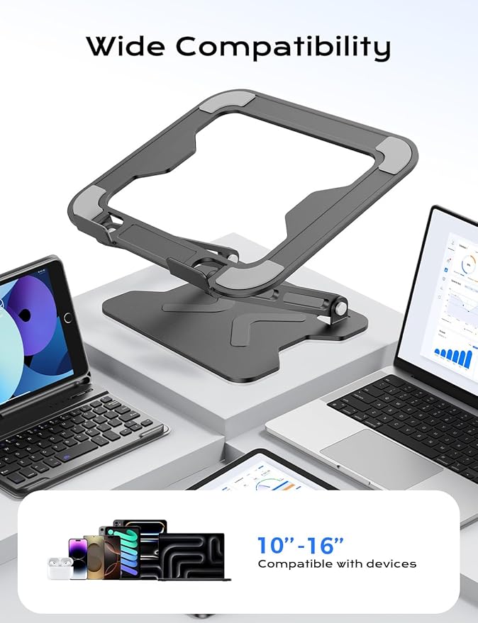 JCZT Adjustable Laptop Stand for Desk, Metal Foldable Laptop Riser, Portable Laptop Holder Mount, Ventilated Cooling Notebook Stand for MacBook Air Pro, All 10 - 16'' Notebooks Laptops Black | Stands - TrueDesk