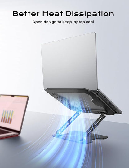 JCZT Adjustable Laptop Stand for Desk, Metal Foldable Laptop Riser, Portable Laptop Holder Mount, Ventilated Cooling Notebook Stand for MacBook Air Pro, All 10 - 16'' Notebooks Laptops Black | Stands - TrueDesk