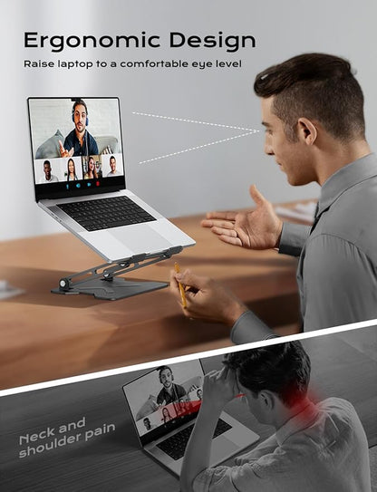 JCZT Adjustable Laptop Stand for Desk, Metal Foldable Laptop Riser, Portable Laptop Holder Mount, Ventilated Cooling Notebook Stand for MacBook Air Pro, All 10 - 16'' Notebooks Laptops Black | Stands - TrueDesk