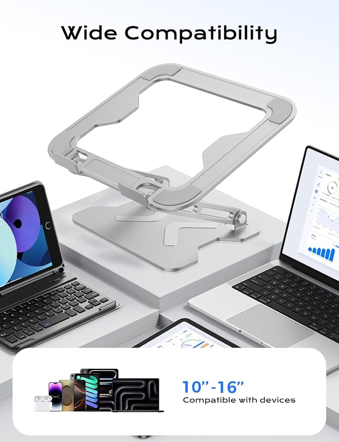JCZT Adjustable Laptop Stand for Desk, Portable Laptop Riser Holder Foldable, Metal Ergonomic Computer Notebook Stand Holder for MacBook Air Pro, Dell, HP 10 - 16'' White | Stands - TrueDesk