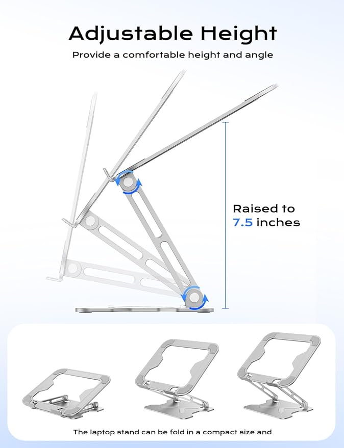 JCZT Adjustable Laptop Stand for Desk, Portable Laptop Riser Holder Foldable, Metal Ergonomic Computer Notebook Stand Holder for MacBook Air Pro, Dell, HP 10 - 16'' White | Stands - TrueDesk