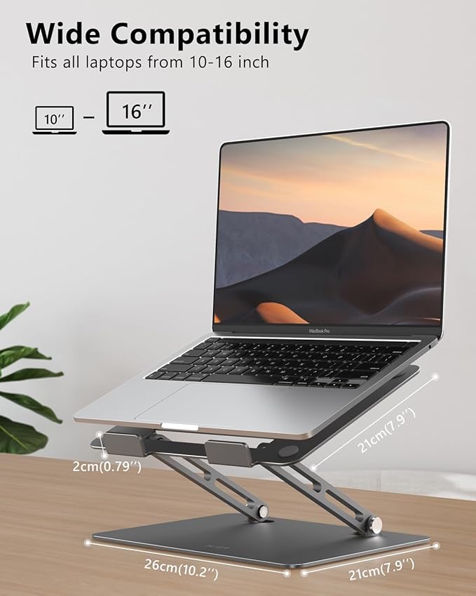 JCZT Aluminum Laptop Stand, Laptop Stand for Desk, Adjustable Height Ergonomic Computer Stands Compatible with MacBook Air, Pro, Dell, HP, Lenovo More, All 10 - 16'' Notebooks Laptops, Classic Grey | Stands - TrueDesk