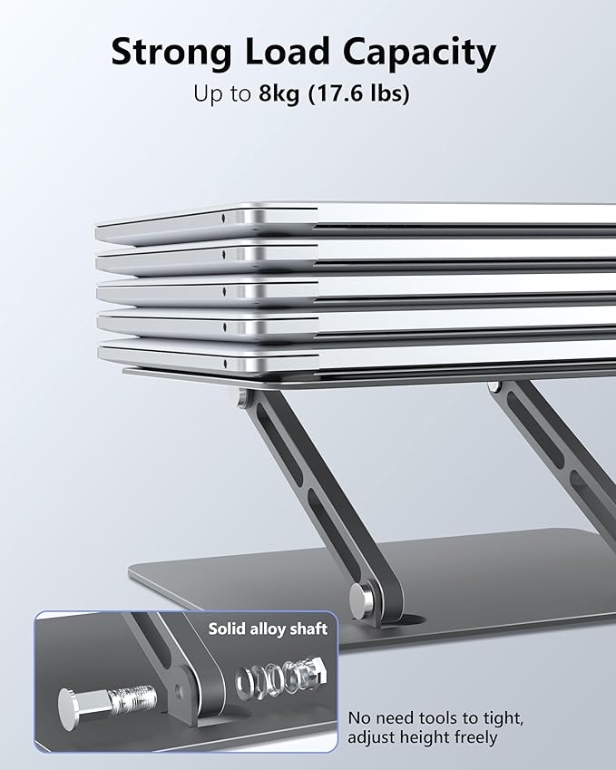 JCZT Aluminum Laptop Stand, Laptop Stand for Desk, Adjustable Height Ergonomic Computer Stands Compatible with MacBook Air, Pro, Dell, HP, Lenovo More, All 10 - 16'' Notebooks Laptops, Classic Grey | Stands - TrueDesk