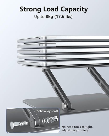 JCZT Aluminum Laptop Stand, Laptop Stand for Desk, Adjustable Height Ergonomic Computer Stands Compatible with MacBook Air, Pro, Dell, HP, Lenovo More, All 10 - 16'' Notebooks Laptops, Classic Grey | Stands - TrueDesk