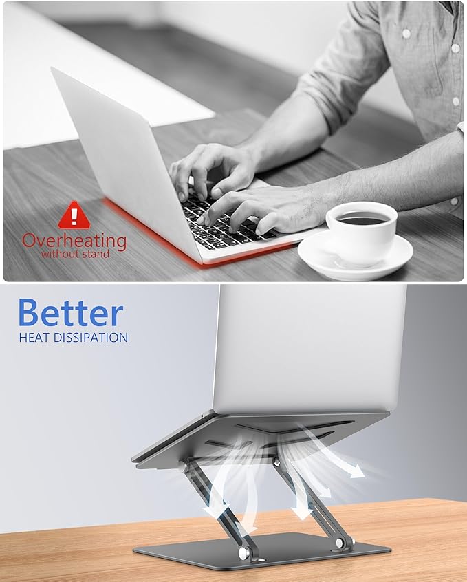JCZT Aluminum Laptop Stand, Laptop Stand for Desk, Adjustable Height Ergonomic Computer Stands Compatible with MacBook Air, Pro, Dell, HP, Lenovo More, All 10 - 16'' Notebooks Laptops, Classic Grey | Stands - TrueDesk