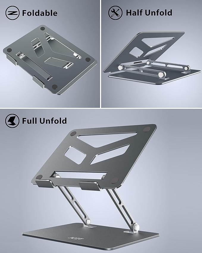 JCZT Aluminum Laptop Stand, Laptop Stand for Desk, Adjustable Height Ergonomic Computer Stands Compatible with MacBook Air, Pro, Dell, HP, Lenovo More, All 10 - 16'' Notebooks Laptops, Classic Grey | Stands - TrueDesk