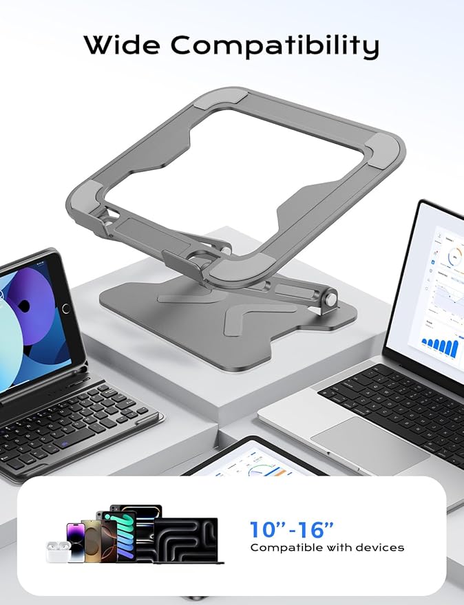 JCZT Foldable Laptop Stand for Desk, Adjustable Height Ergonomic Computer Stand, Portable Laptop Riser for MacBook Air Pro, All 10 - 16'' Notebooks Laptops, Grey | Stands - TrueDesk