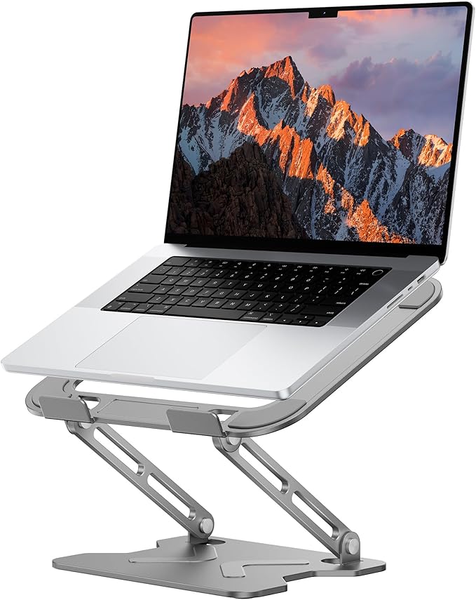 JCZT Foldable Laptop Stand for Desk, Adjustable Height Ergonomic Computer Stand, Portable Laptop Riser for MacBook Air Pro, All 10 - 16'' Notebooks Laptops, Grey | Stands - TrueDesk