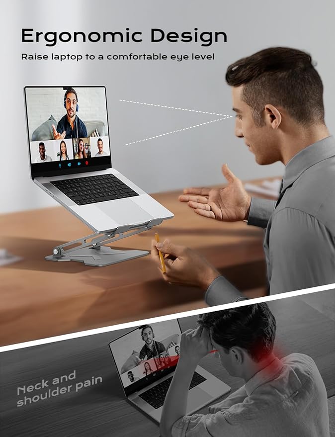 JCZT Foldable Laptop Stand for Desk, Adjustable Height Ergonomic Computer Stand, Portable Laptop Riser for MacBook Air Pro, All 10 - 16'' Notebooks Laptops, Grey | Stands - TrueDesk