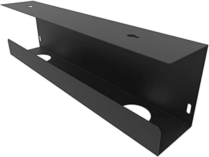 Jingchengmei Under Desk 17 inch Wide Cable Management Tray, Power Strip Holder, Metal Cord Organizer, Wire Management for Office and Home, Black (UDCMT17In, Black) | Cable Raceways - TrueDesk