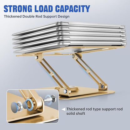 JOYEKY Laptop Stand for Desk, Adjustable Computer Stand with 360° Rotating Base, Ergonomic Laptop Riser for Collaborative Work, Foldable & Portable Laptop Stand, fits for All 10 - 16" Laptops (Gold) | Stands - TrueDesk