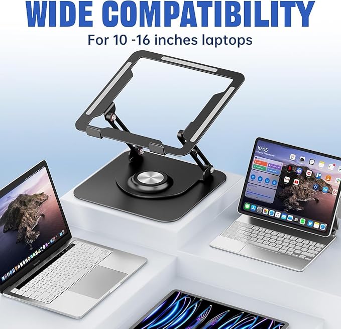 JOYEKY Laptop Stand for Desk, Adjustable Computer Stand with 360° Rotating Base, Ergonomic Laptop Riser for Collaborative Work, Foldable & Portable Laptop Stand, fits for All 10 - 16" Laptops (Black) | Stands - TrueDesk