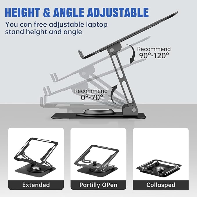 JOYEKY Laptop Stand for Desk, Adjustable Computer Stand with 360° Rotating Base, Ergonomic Laptop Riser for Collaborative Work, Foldable & Portable Laptop Stand, fits for All 10 - 16" Laptops (Black) | Stands - TrueDesk