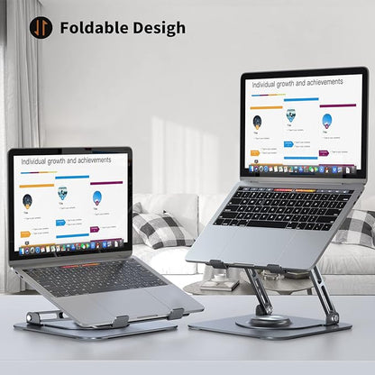 JOYEKY Laptop Stand for Desk, Adjustable Computer Stand with 360° Rotating Base, Ergonomic Laptop Riser for Collaborative Work, Foldable & Portable Laptop Stand, fits for All 10 - 16" Laptops (Grey) | Stands - TrueDesk