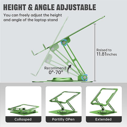 JOYEKY Laptop Stand for Desk, Adjustable Computer Stand with 360° Rotating Base, Ergonomic Laptop Riser for Collaborative Work, Foldable & Portable Laptop Stand, fits for All 10 - 16" Laptops (Green) | Stands - TrueDesk