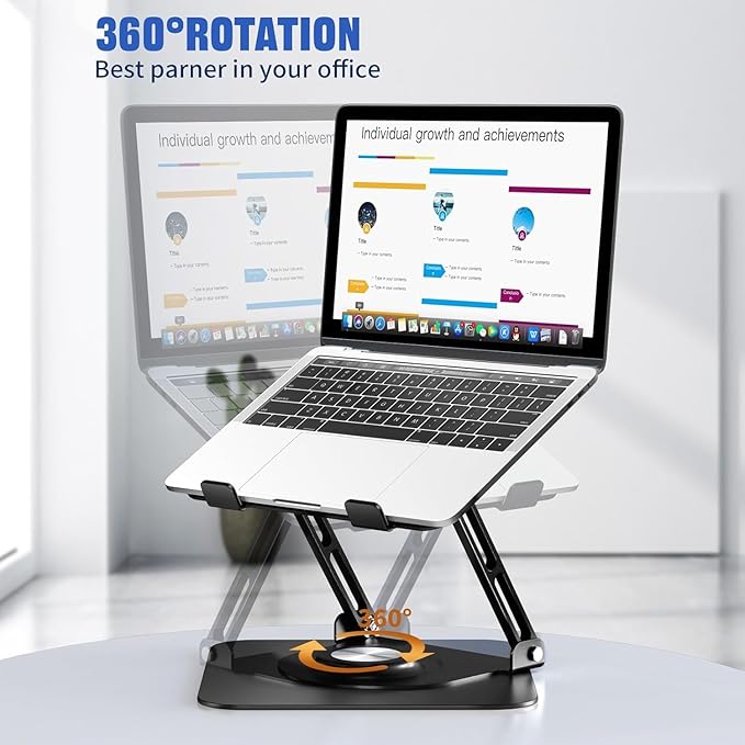 JOYEKY Laptop Stand for Desk, Adjustable Computer Stand with 360° Rotating Base, Ergonomic Laptop Riser for Collaborative Work, Foldable & Portable Laptop Stand, fits for All 10 - 16" Laptops (Black) | Stands - TrueDesk
