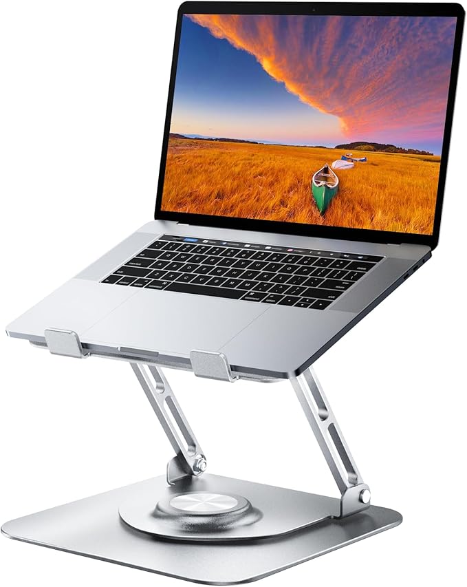 JOYEKY Laptop Stand for Desk, Adjustable Computer Stand with 360° Rotating Base, Ergonomic Laptop Riser for Collaborative Work, Foldable & Portable Laptop Stand, fits for All 10 - 16" Laptops (Sliver) | Stands - TrueDesk