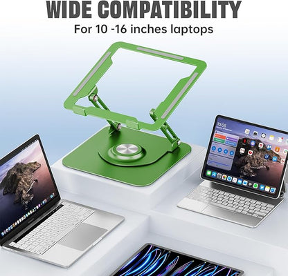 JOYEKY Laptop Stand for Desk, Adjustable Computer Stand with 360° Rotating Base, Ergonomic Laptop Riser for Collaborative Work, Foldable & Portable Laptop Stand, fits for All 10 - 16" Laptops (Green) | Stands - TrueDesk