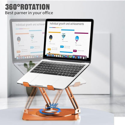 JOYEKY Laptop Stand for Desk, Adjustable Computer Stand with 360° Rotating Base, Ergonomic Laptop Riser for Collaborative Work, Foldable & Portable Laptop Stand, fits for All 10 - 16" Laptops (Orange) | Stands - TrueDesk