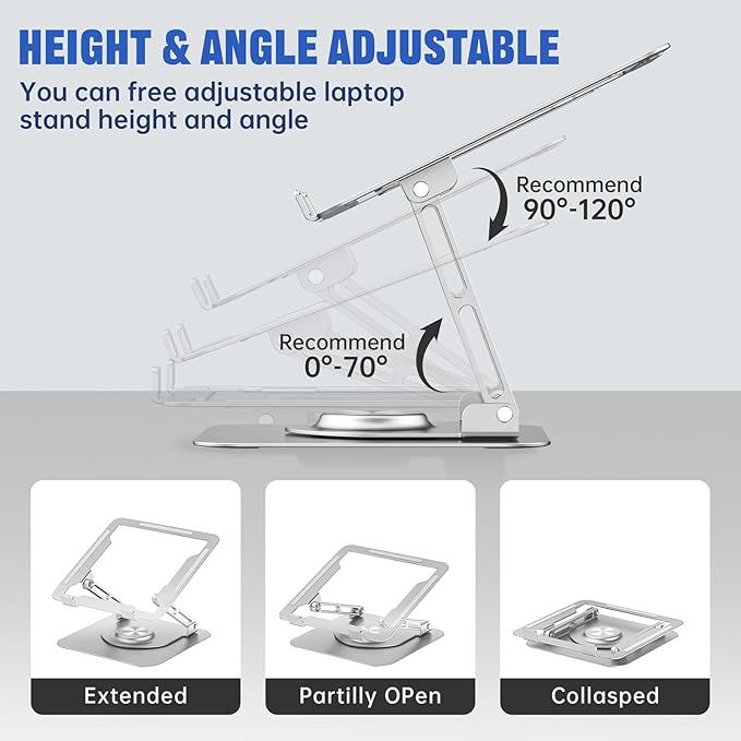 JOYEKY Laptop Stand for Desk, Adjustable Computer Stand with 360° Rotating Base, Ergonomic Laptop Riser for Collaborative Work, Foldable & Portable Laptop Stand, fits for All 10 - 16" Laptops (Sliver) | Stands - TrueDesk