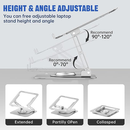 JOYEKY Laptop Stand for Desk, Adjustable Computer Stand with 360° Rotating Base, Ergonomic Laptop Riser for Collaborative Work, Foldable & Portable Laptop Stand, fits for All 10 - 16" Laptops (Sliver) | Stands - TrueDesk