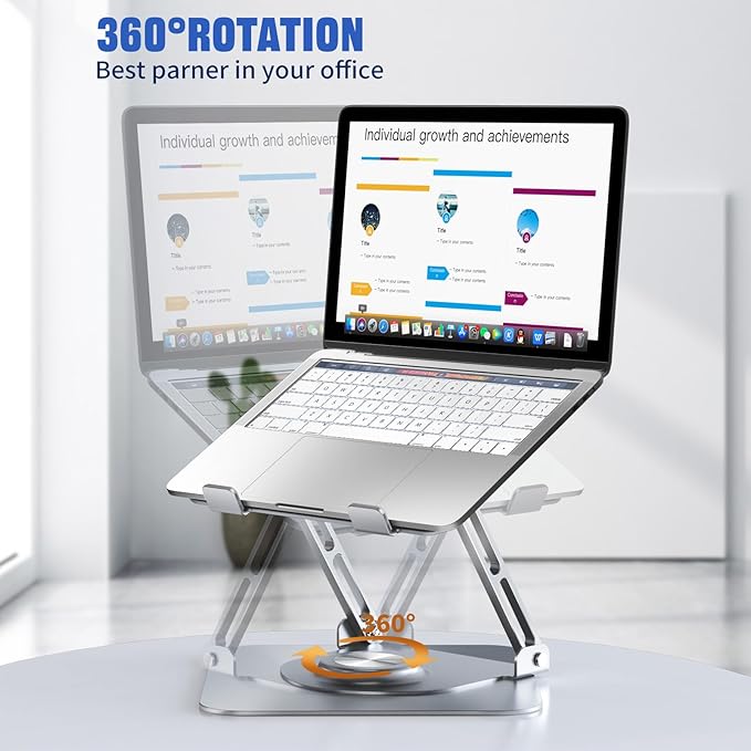 JOYEKY Laptop Stand for Desk, Adjustable Computer Stand with 360° Rotating Base, Ergonomic Laptop Riser for Collaborative Work, Foldable & Portable Laptop Stand, fits for All 10 - 16" Laptops (Sliver) | Stands - TrueDesk