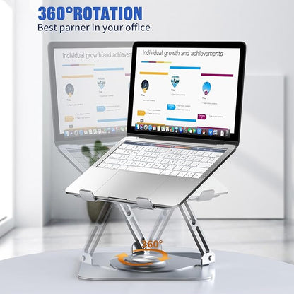 JOYEKY Laptop Stand for Desk, Adjustable Computer Stand with 360° Rotating Base, Ergonomic Laptop Riser for Collaborative Work, Foldable & Portable Laptop Stand, fits for All 10 - 16" Laptops (Sliver) | Stands - TrueDesk