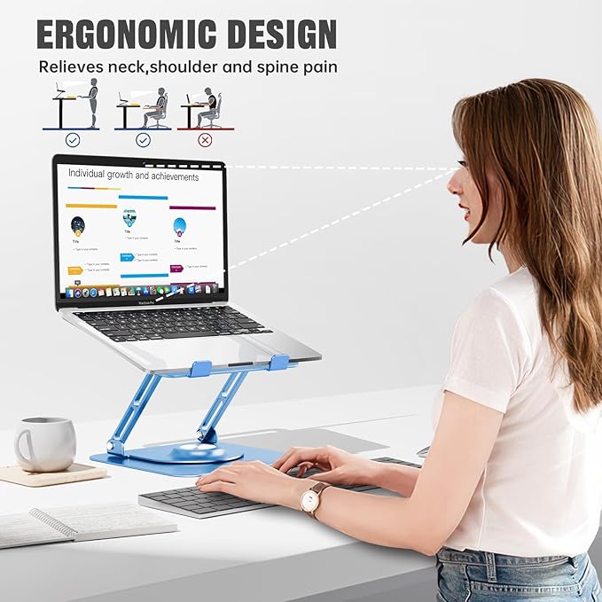 JOYEKY Laptop Stand for Desk, Adjustable Computer Stand with 360° Rotating Base, Ergonomic Laptop Riser for Collaborative Work, Foldable & Portable Laptop Stand, fits for All 10 - 16" Laptops (Blue) | Stands - TrueDesk