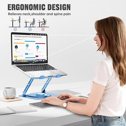 JOYEKY Laptop Stand for Desk, Adjustable Computer Stand with 360° Rotating Base, Ergonomic Laptop Riser for Collaborative Work, Foldable & Portable Laptop Stand, fits for All 10 - 16" Laptops (Blue) | Stands - TrueDesk