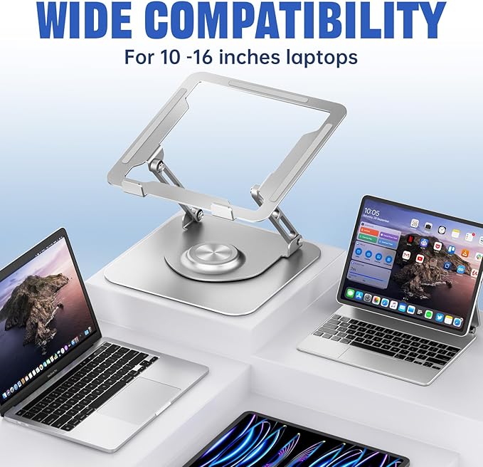JOYEKY Laptop Stand for Desk, Adjustable Computer Stand with 360° Rotating Base, Ergonomic Laptop Riser for Collaborative Work, Foldable & Portable Laptop Stand, fits for All 10 - 16" Laptops (Sliver) | Stands - TrueDesk