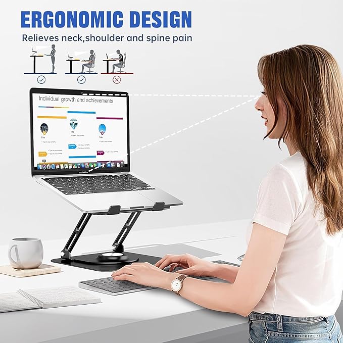 JOYEKY Laptop Stand for Desk, Adjustable Computer Stand with 360° Rotating Base, Ergonomic Laptop Riser for Collaborative Work, Foldable & Portable Laptop Stand, fits for All 10 - 16" Laptops (Black) | Stands - TrueDesk