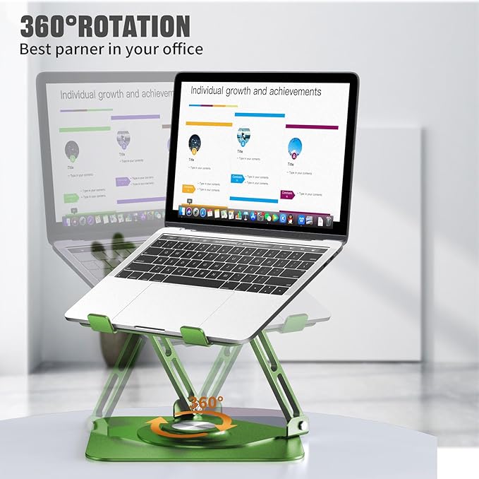 JOYEKY Laptop Stand for Desk, Adjustable Computer Stand with 360° Rotating Base, Ergonomic Laptop Riser for Collaborative Work, Foldable & Portable Laptop Stand, fits for All 10 - 16" Laptops (Green) | Stands - TrueDesk