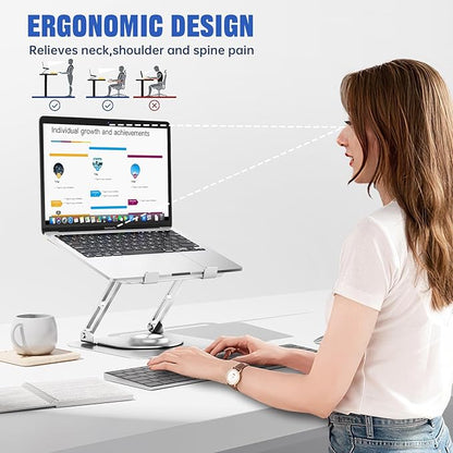 JOYEKY Laptop Stand for Desk, Adjustable Computer Stand with 360° Rotating Base, Ergonomic Laptop Riser for Collaborative Work, Foldable & Portable Laptop Stand, fits for All 10 - 16" Laptops (Sliver) | Stands - TrueDesk