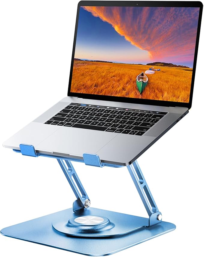 JOYEKY Laptop Stand for Desk, Adjustable Computer Stand with 360° Rotating Base, Ergonomic Laptop Riser for Collaborative Work, Foldable & Portable Laptop Stand, fits for All 10 - 16" Laptops (Blue) | Stands - TrueDesk