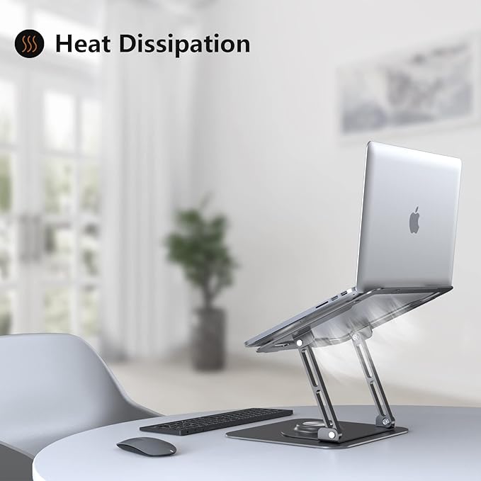 JOYEKY Laptop Stand for Desk, Adjustable Computer Stand with 360° Rotating Base, Ergonomic Laptop Riser for Collaborative Work, Foldable & Portable Laptop Stand, fits for All 10 - 16" Laptops (Grey) | Stands - TrueDesk