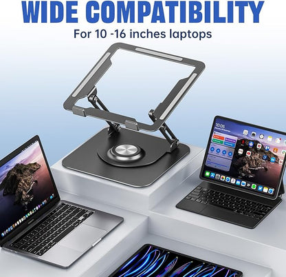 JOYEKY Laptop Stand for Desk, Adjustable Computer Stand with 360° Rotating Base, Ergonomic Laptop Riser for Collaborative Work, Foldable & Portable Laptop Stand, fits for All 10 - 16" Laptops (Grey) | Stands - TrueDesk