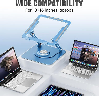 JOYEKY Laptop Stand for Desk, Adjustable Computer Stand with 360° Rotating Base, Ergonomic Laptop Riser for Collaborative Work, Foldable & Portable Laptop Stand, fits for All 10 - 16" Laptops (Blue) | Stands - TrueDesk