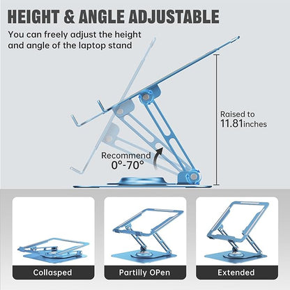 JOYEKY Laptop Stand for Desk, Adjustable Computer Stand with 360° Rotating Base, Ergonomic Laptop Riser for Collaborative Work, Foldable & Portable Laptop Stand, fits for All 10 - 16" Laptops (Blue) | Stands - TrueDesk
