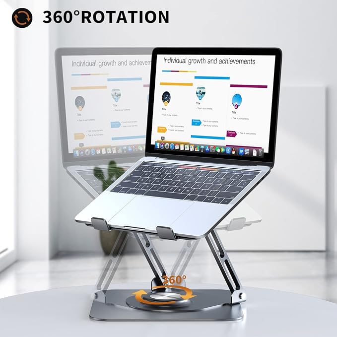 JOYEKY Laptop Stand for Desk, Adjustable Computer Stand with 360° Rotating Base, Ergonomic Laptop Riser for Collaborative Work, Foldable & Portable Laptop Stand, fits for All 10 - 16" Laptops (Grey) | Stands - TrueDesk