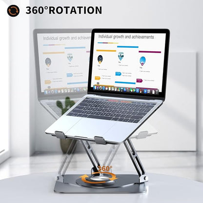 JOYEKY Laptop Stand for Desk, Adjustable Computer Stand with 360° Rotating Base, Ergonomic Laptop Riser for Collaborative Work, Foldable & Portable Laptop Stand, fits for All 10 - 16" Laptops (Grey) | Stands - TrueDesk