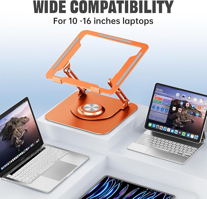 JOYEKY Laptop Stand for Desk, Adjustable Computer Stand with 360° Rotating Base, Ergonomic Laptop Riser for Collaborative Work, Foldable & Portable Laptop Stand, fits for All 10 - 16" Laptops (Orange) | Stands - TrueDesk