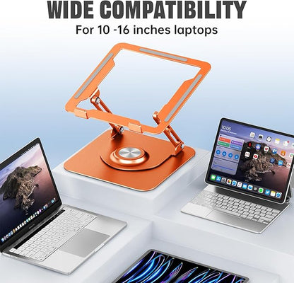 JOYEKY Laptop Stand for Desk, Adjustable Computer Stand with 360° Rotating Base, Ergonomic Laptop Riser for Collaborative Work, Foldable & Portable Laptop Stand, fits for All 10 - 16" Laptops (Orange) | Stands - TrueDesk